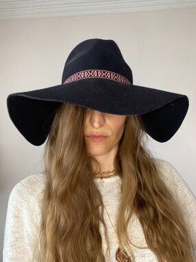 BLACK Wide Brim Wool Hat, American Eagle